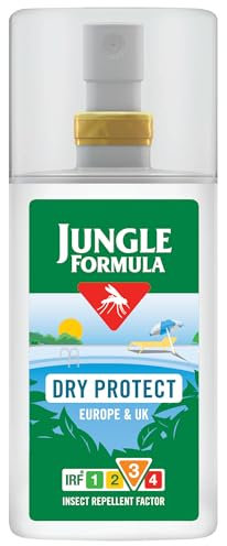 Jungle Formula Dry Protect Insect Repellent (90ml Spray Bottle) - DEET Free Mosquito, Midge & Biting Insect Repellent - Up To 6 Hours Protection From Bites - Non Greasy, Lightly Fragranced Bug Spray