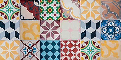 VINILIKO Tapis en Vinyle hydraulique Vintage Tile 50 x 100 cm - Lavable Antidérapant - Vinyle pour Cuisine ou Salon - Multicolore