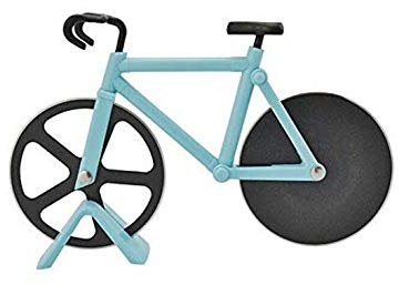 TOOLSTAR Pizza Cutter, Bicycle Pizza Cutter Stainless Steel Double Pizza Cutter with Non-Stick Coating and Display Stand for Holiday Vacation Housewarming Cool Kitchen Gadget, (1PCS Baby Blue)