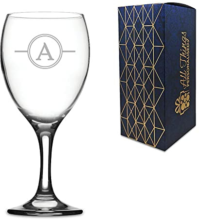 Personalised Engraved Initial Wine Glass, Gift Boxed, Ideal for Birthdays, Christmas, Wedding Gifts