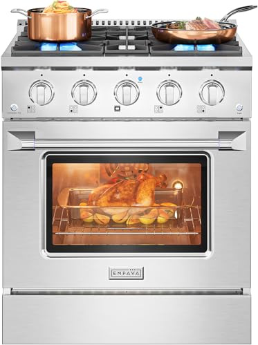 Empava Commercial Gas Range, Freestanding & Slide-In, 4.2 cu. ft. Pro-Style Single Oven with 4 Sealed Ultra High-Low Burners Heavy Duty Grates in Stainless Steel for Kitchen, Restaurant,30 Inch