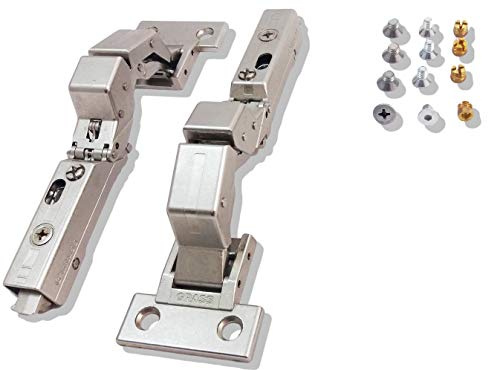GRASS Tiomos M0 Scharnier OHNE Topfbohrung! SET (2 x Scharnier, 2 x Montageplatte, 4 x 3 x Schrauben) von UMAXO® (gerade Montageplatte, Soft-Close (mit Dämpfung))