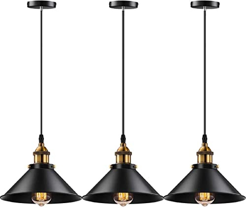 YNXing Industriell pendellampa, E26/E27-sockel, hängande pendellampor i vintagestil, retro hängande ljusarmatur för hem, köksbelysning, 3-pack