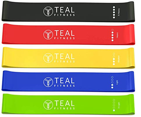 TEAL FITNESS Resistance Bands Pack of 5 with Carry Case | Skin-Friendly Rubber Exercise Loop Bands with 5 Different Resistance Levels | Ideal for Home, Gym, Yoga, Strength & Form Training
