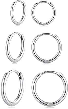 Deyanse Silber Creolen 925 Ohrringe für Damen, 925 Sterling Silber Creolen Ohrringe Set, Unisex Klein Schlafen Knorpel Kreolen, Silber Creolen Ohrringe für Damen Mädchen, Durchmesser in 10, 12, 14mm