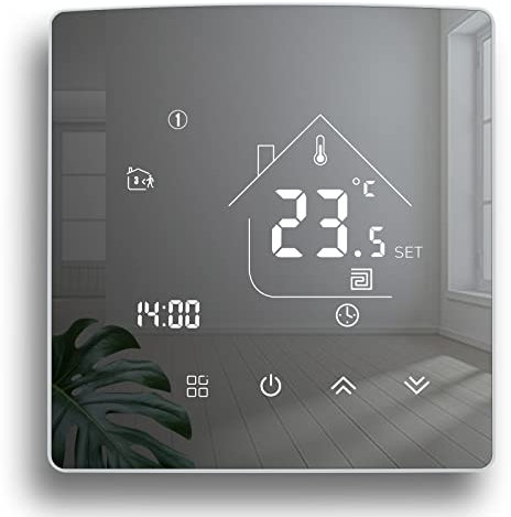 Beok Spiegelthermostat Heizungsthermostat Programmierbar Raumthermostat Digital Wandthermostat für Wassererwärmung Fußbodenheizung 3A TGR85WP Schwarz Non-WiFi
