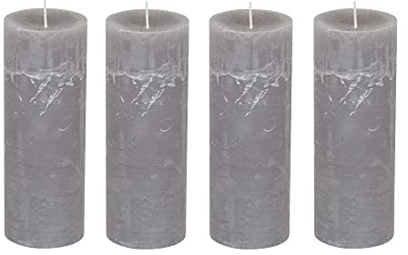 Stumpenkerzen Rustic 4er Set - Stumpenkerze, Blockkerze, Kerze, Adventskranz, Advent - Kein Ruß - Brenndauer: 95 Std. - viele Farben - 7x19 cm (Grau)