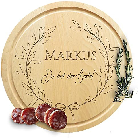 Geschenke für Männer - sinnvolle Männergeschenke zum Geburtstag für Papa gesucht? - Personalisiere Dein Schneidebrett rund - Küchenbrett Holz mit Gravur & Namen - unbehandelt (Der Beste)