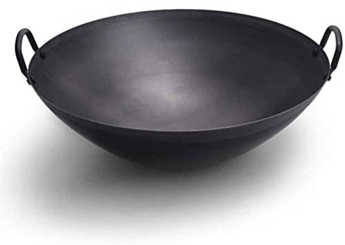 MNSSRN Padella in Ferro a Due Mani Vecchio Stile, Wok Cinese a Fondo Tondo, Superficie Antiaderente, Padella in Ferro Spessa Fatta a Mano,36cm