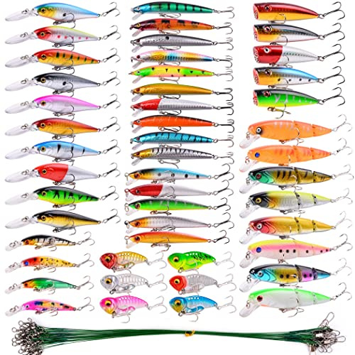Aorace 68 st set med hårt fiskedrag blandade baser mjuka fiskedrag kit färgglada spigg popper vev rattlin VIB ledat fiskedrag set hårt vevbete tackel paket saltvatten sötvatten