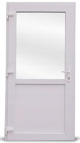 Porta esterna in PVC Porta in PVC per negozio, balcone, casa, negozio. Disponibile in 4 colori: antracite, rovere dorato,noce, bianco (90 x 200 porta con apertura a sinistra, bianco)