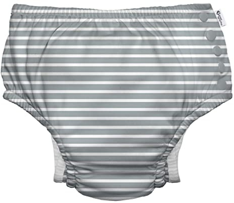 i play. by green sprouts Reusable, Eco Snap Swim Diaper with Gussets, UPF 50, 24 mo, Gray Stripes, Patented Design, STANDARD 100 by OEKO-TEX Certified