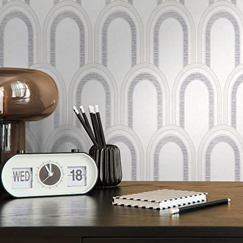 Architects Paper Tapete Art Deco Weiß Grau Silber Metallic- Architects Paper Arcade 391764 - Vliestapete Retro - 10,05 m x 0,53 m Made in Germany