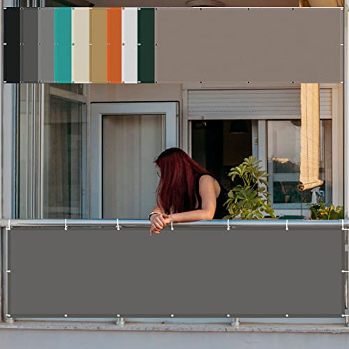 Balkonsichtschutz Schattiernetz 70 x 900 cm mit Ösen Kabelbinder Wetterfest Schattenspender HDPE aus Starken Material für Seite den Balkon Garten Terrasse, Dunkelgrau