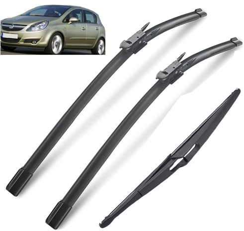 Scheibenwischer-Set for vorne und hinten, kompatibel mit Opel Corsa D 2006–2014, Windschutzscheibe, Windschutzscheibe, Fensterbürsten, 26 Zoll + 16 Zoll + 12 Zoll