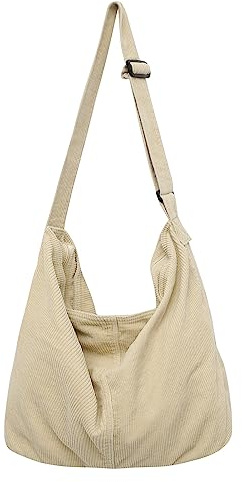 Makukke Umhängetasche Damen Handtasche, Cord Taschen Groß shopper Tote Bag schultertasche Casual Crossbody Bag für Schule Büro Arbeit Reisen Ausflug Einkauf,Beige Tasche