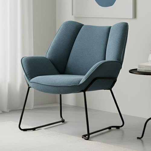 chairus Moderner Loungesessel mit Leinenbezug, Schwarze Metallbeine, Blau | Kleiner Relaxsessel mit atmungsaktivem Leinenbezug und stabilen Metallbeinen, für Wohnzimmer/Balkon
