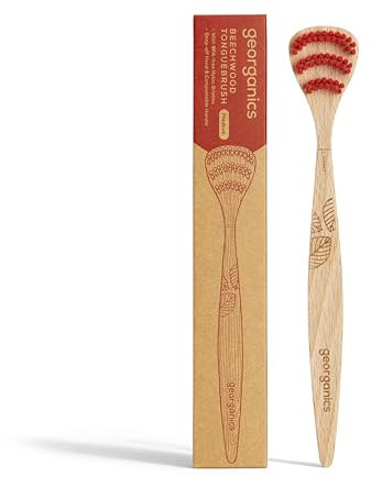 Georganics Natural Tongue Brush - BPA-Free & FSC-certified - Compostable Handle & Recyclable Bristles - Beechwood Tongue Scraper - Prevents Bad Breath & Bacteria - Sustainable Packaging - UK Produced