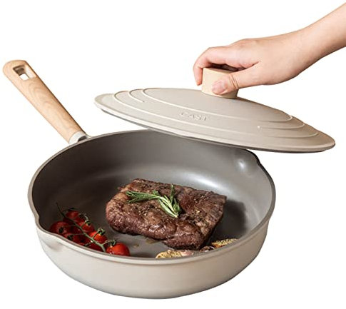 Antihaftbeschichtete Bratpfanne, Induktions-Pfannkuchenpfanne, Schmorpfanne mit Deckel, Kühlgriff, Induktion, Küchenauflauf, 11-Zoll-Bratpfannentopf (Größe: 28 cm)