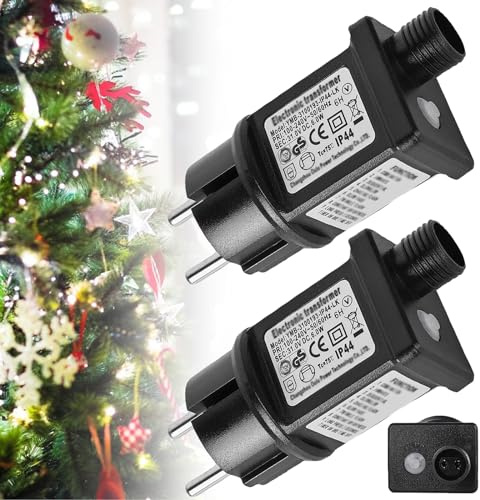 2 Piezas Fuente de Alimentación de LED 31V, Transformador Luces Adaptador, Transformador LED de 6 W, Controlador LED IP44 de Bajo Voltaje con 8 Modos,Función de Temporizador y Memoria para Luz Navidad