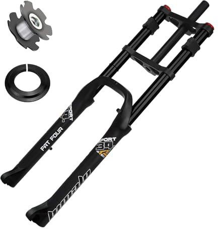 RUJIXU E-Bike Vorderradgabel 26x4,0 Fatbike-Luftfedergabel Mountainbike-Gabel BMX Gerade 1-1/8 MTB Scheibenbremse 190mm Federweg 2790g(Black)
