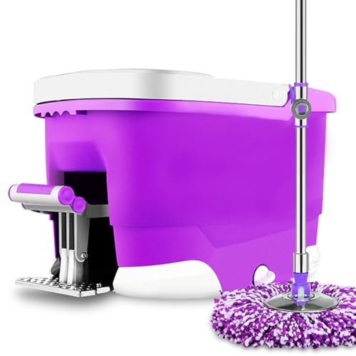 NIBHZ Escurridor de Cubo para Fregona, Escurridor de Fregona con Cubo de Pedal, Giratorio 360°, Escurridor de Cubo Doméstico con Mango de Acero Inoxidable para Lavar Pisos,Purple-B