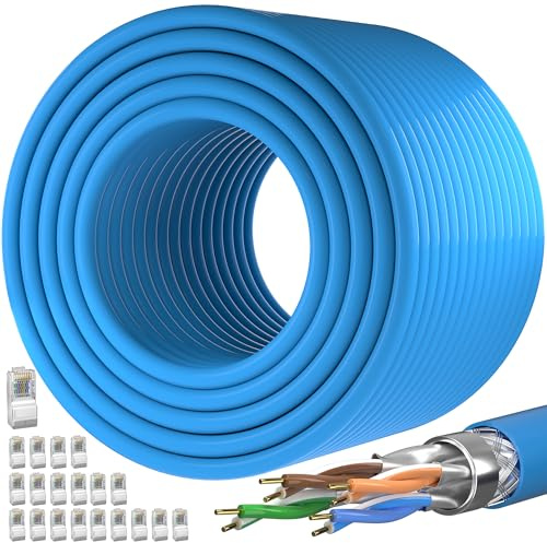 MEIPEK Cat 7 Cable Ethernet 120 Metros, Cable de Red Gigabit Alta Velocidad | S/FTP Blindado Azul Cables Internet, 10Gbps 600MHz Extralargo Cables LAN para Router/PlayStation/Módem/PC/Portátil