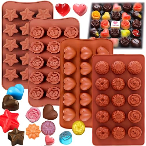 4-Pack Silicone Sweet Moulds Set - Chocolate, Flower, Cake Decorating Tools, Fondant Sugarcraft Molds - Non-Stick Food Grade for Candies & Baking