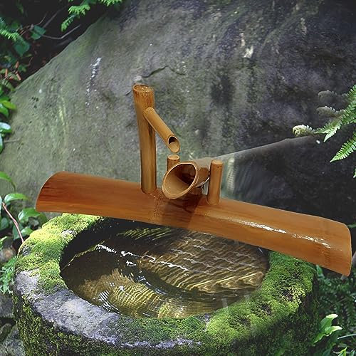 Fontana d'acqua in bambù per cortile, stagno pollici, decorazione solare da giardino giapponese, decorazione da giardino giapponese per scrivania, patio, cortile