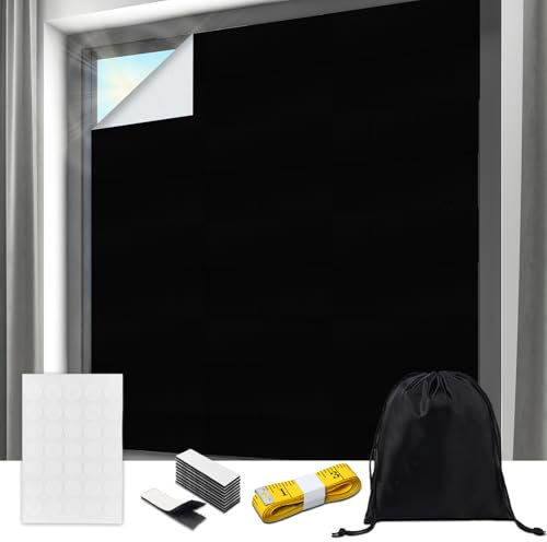 GOTRUST Verdunklungsstoff Fenster, 300x145cm Ohne Bohren Temporäre Verdunkelung Sonnenschutz, Verdunkelungsrollo Dachfenster, Tragbare Verdunklungsfolie Reise mit Klettband für Schlafzimmer