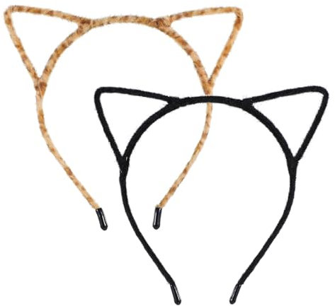 WLLHYF 2 Stück Katzenohren Halloween-Stirnband schwarz pelzige Tier-Kopfbedeckung Ohren Kopfbedeckung Kostümzubehör Cosplay-Haarband für Erwachsene Kinder Halloween-Partys (Set 2)