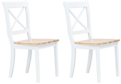 LIANGDONFC esszimmerstuhlstuhl、esszimmerstühleEsszimmerstühle 2 STK. Weiß & Helles Holz Gummibaum MassivholzGeeignet für Küche, Wohnzimmer