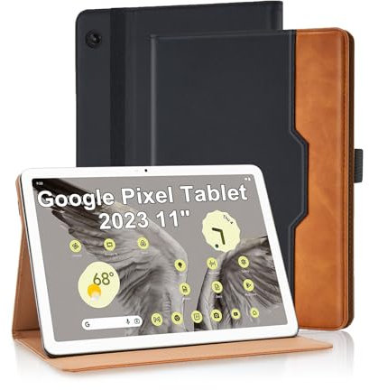 Vkooer Hülle für Google Pixel Tablet 2023 11 Zoll mit Dokumentschlitze Premium PU Leder Segeltuch Folio Stand Schutzhülle Tasche Cover Case für Google Pixel Tablet 2023 11 Zoll, Schwarz