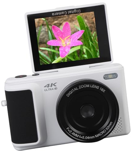 Cámara Digital 4K para Fotografía, Cámara de Vlogging de 64 MP con Enfoque Automático con Pantalla Abatible de 180°, Antivibración, Cámara Digital sin Espejo con Zoom de 16x para
