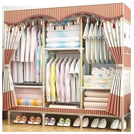 Wardrobe Closet Schrank Kleiderschrank, Einfacher Rahmentyp, Kräftiger, Verstärkter Stoff, Einfacher, Moderner, Zusammengebauter Aufbewahrungsschrank Closet Aufbewahrungsschrank(Pink,125*45*170cm)