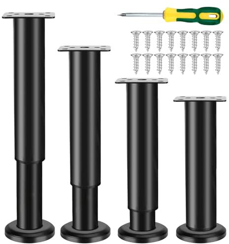 Vexran 4 Stück Möbelfüße Verstellbar, 18-30cm Möbelfüße Höhenverstellbar, Metall Schwarz Möbelbeine, Geeignet für Möbelsofas, Schränke, Nachttische, Universelle Möbelbeine