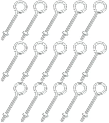 sourcing map Bulloni a occhiello M5 x 40 in acciaio al carbonio, viti con dadi esagonali, per gancio in metallo, ganci ad anello terminale per legno, confezione da 15