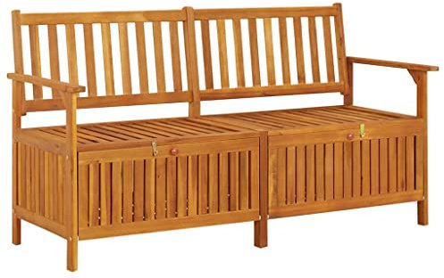 LVHUIDEH Gartenbank Parkbank Aufbewahrungsbank Wetterfester Balkonbank mit Rückenlehne Gartenmöbel für Terrase Balkon Pool Deck, Sitzbank aus Massivholz Akazie