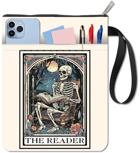 CRASPIRE Skelett bokskydd Halloween Bok Ärm Retro Bokskydd för Pocketböcker Tvättbart Tygtyg Bokomslag med dragkedja och extra Ärmficka för bokälskare Klasskamrat Gåvor