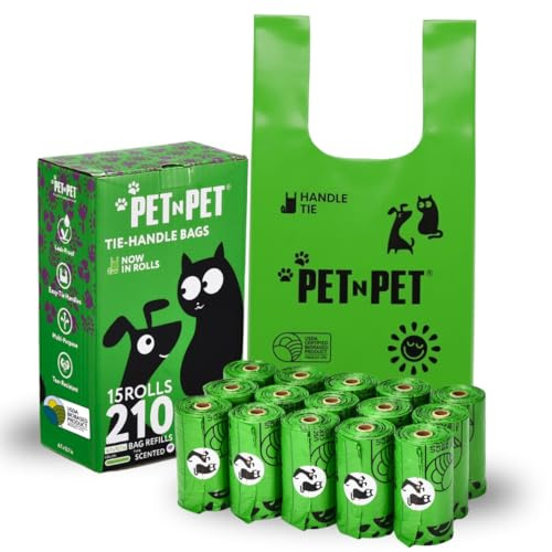PET N PET, Dog Poop Bags on Refill Rolls with Tie Handles USDA 41% Plant-Based Lavender Scented 210 Count