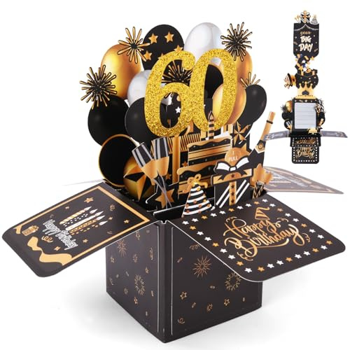 OFFCUP 60 Anni Biglietto Auguri Compleanno Tirabile 3D Biglietti Auguri Regalo Divertente Pop Up Biglietti di Compleanno con Busta e Carta Biglietto di Auguri per Famiglia Amica Festa