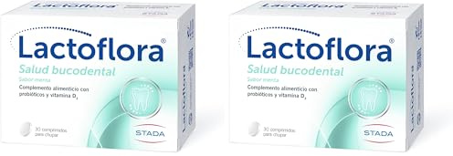 Lactoflora - Salud Bucodental - Protege la dentina y las encías y ayuda a elimiar el mal aliento - Sabor Menta -30 comprimidos para chupar (Paquete de 2)