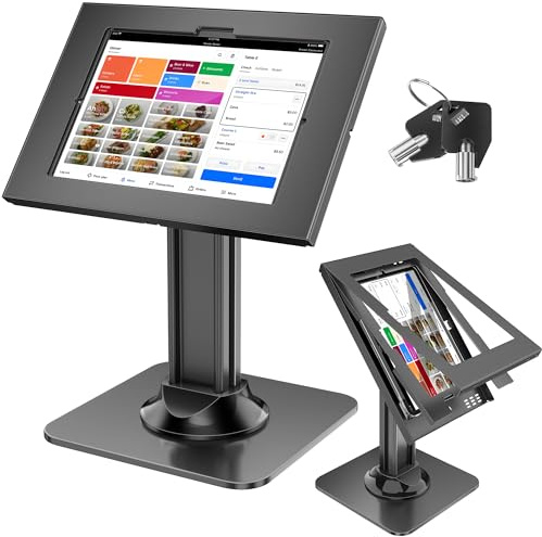 AboveTEK Anti-Diebstahl iPad Kiosk Stand, POS iPad Sicherheitsständer, Aluminium Tablet Halter mit Verriegelung, 360° Drehung & 75° Neigung, Tischmontage für Gewerbliche Nutzung (Schwarz)