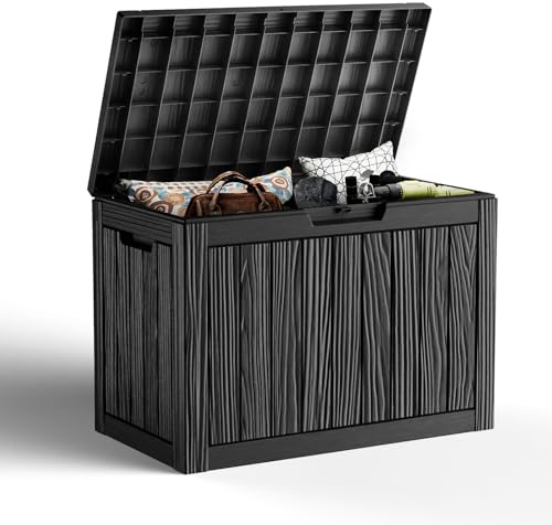 GGYI 50 GallonOutdoor Storage Box,Resin Deck Boxes Waterproof, IndoorOutdoor Bin for Package Delivery, Patio Cushions, Gardening Tools, Lockable, UV Resistant