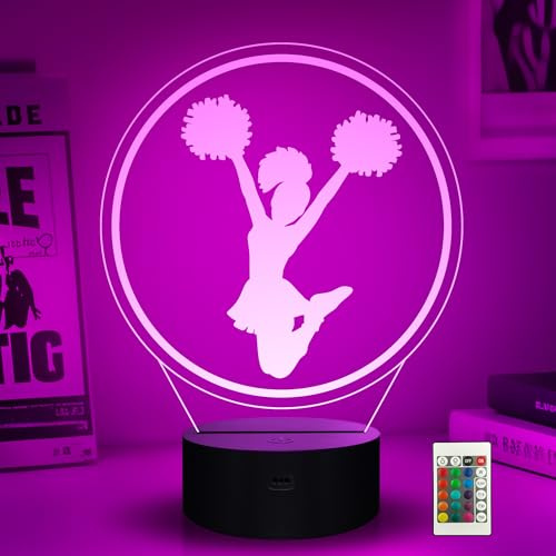 Ammonite Cheerleader Nachtlicht, 3D LED Pompons Cheerleader Sportlampe mit 16 Farbwechseln, Fernbedienung und Timer, Geburtstags- und Weihnachtsgeschenke für Mädchen und Frauen