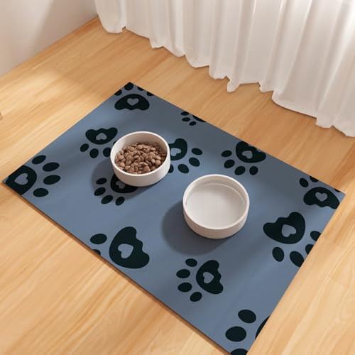 Dog Feeding Mat 43x70cm, Absorbent Mat for Dog Water Bowl, Rubber Pet Food Mat, Pet Food Mats for Floor Waterproof, Pet Placemats for Food and Water, Cat Feeding Mat, Blue