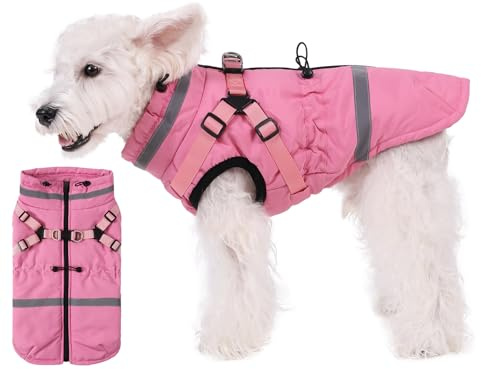 Poseca Hundemantel – Warme Hund Winterjacke mit Wattiertem Fleece, Reflektierend, Wasser- und Winddicht, Integriertes Geschirr