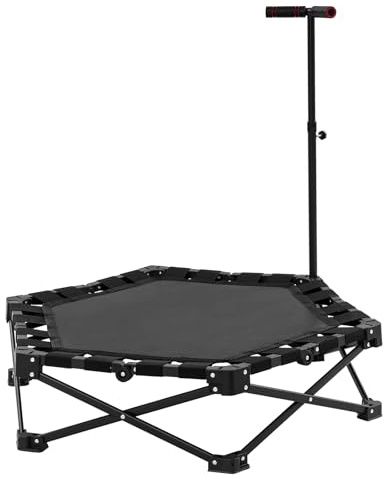 Trampolino pieghevole con manico regolabile in altezza (103 – 123 cm), trampolino esagonale portatile, silenzioso da giardino, piccolo trampolino da fitness, capacità di carico 150 kg, per interni ed