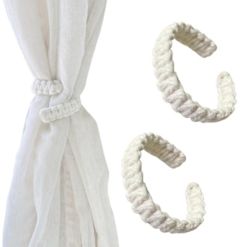 OUDQFCJ Fermatende Boho, 2 Pezzi Cravatte con Corda di Canapa Intrecciata, Ferma Tende Decorativi per Camera da Letto, Soggiorno, Ufficio, Hotel, Boho e Accessori per Tende Leggere (24x2 cm) (Marrone)