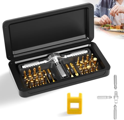 30 in 1 Magnetic Screwdriver Set with Detachable T Ratchet Handle, Multi Bit Ratchet Wrench Kit with 28PCS Bits, Magnetizer, DIY Repair Tool with Storage Case, for Bicycle Furniture Computer Car